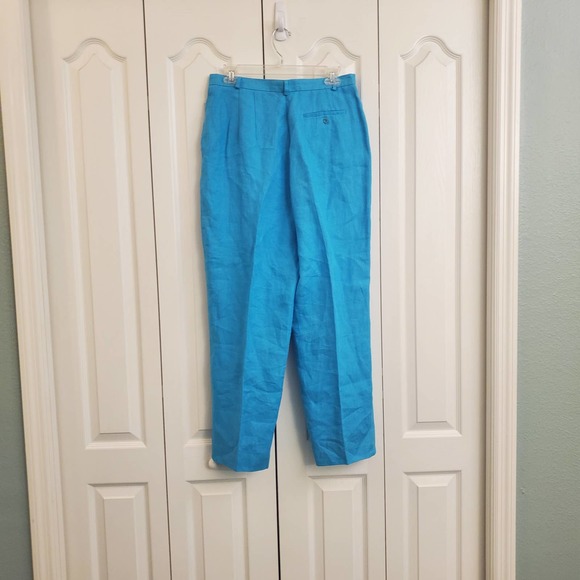 🎯Vintage Talbots Turquoise Irish Linen High Rise Pleated Front Wide Leg Pant 12 - Picture 13 of 16